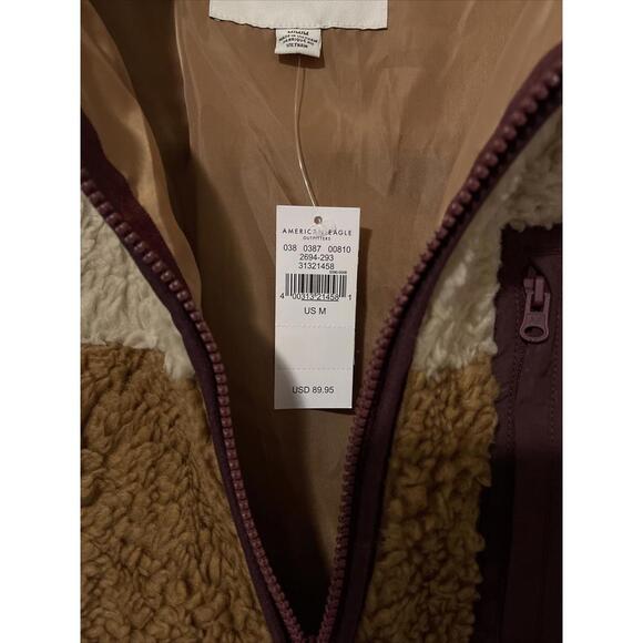 American Eagle Womens Medium Brown Full-Zip Stylish Sherpa Coat NEW! MZZ1 - Picture 5 of 9